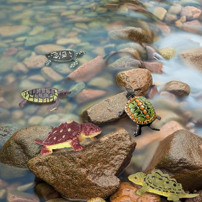 SmilerSmile Animal Assorted Mini Plastic Figures Toy Set, Educational Party Cake Topper, Goody Bag Filler (12pcs Small Tortoise)