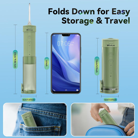 Mini Water Flosser for Teeth,Travel Dental Flosser Picks, Portable Oral Irrigator with Telescopic Water Tank, 5 Modes IPX7 Waterproof Tooth Flosser for Brace, Sensitive Teeth, with Storage Bag