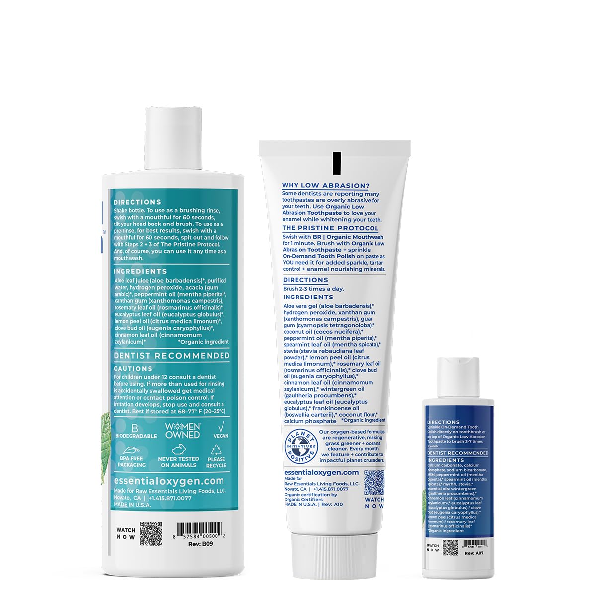 Essential Oxygen Pristine Protocol A 3-Step System (1. Rinse 2. Brush 3. Polish) for Your Best Smile Ever, 3 Count, Combo Pack