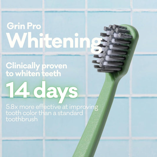 Grin Pro Ultimate Whitening Toothbrush, Soft, 2 Count, Designed for Triple-Action Whitening, 100% Recycled Plastic Handle