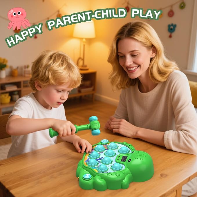 Octopus Vitality Strike Game, Educational Musical Whack-A-Mole Toy with 2 Game Modes, Digital Score Display, Toddler Early Developmental Learning Toy, Fun Birthday Gift for Kids Age 2+