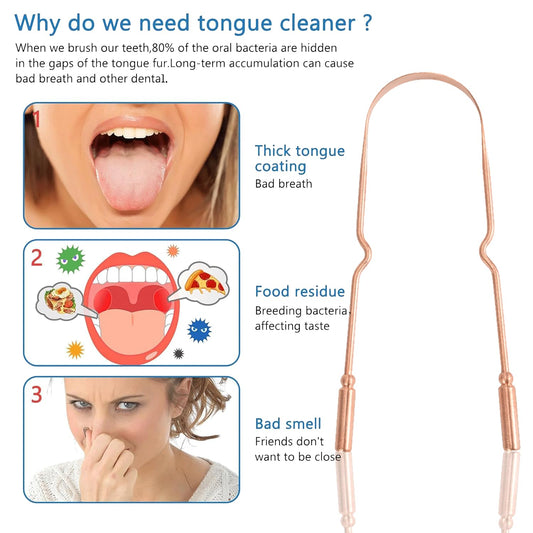 Copper Tongue Scraper (2 Pack), Tongue Cleaner for Reduce Bad Breath, Tongue Scrapers for Adults & Kids, 100% Copper Metal Tongue Scrubber Set for Oral Care & Easy to Use (round-bead)