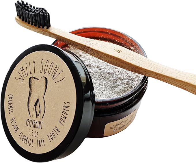 Simply Sooney Vegan Fluoride Free Toothpaste Powder I Organic Peppermint Essential Oil I Natural Whitening I Stronger Teeth (3.5 oz (Jar BPA Free Plastic))