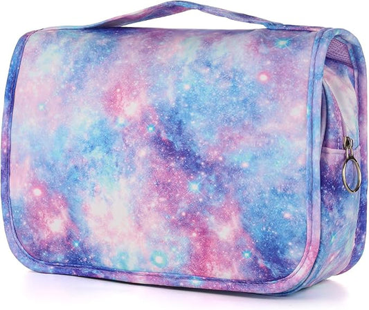 Kids Hanging Toiletry Bag for Girls, Travel Toiletry Bag for Little Young Teen Girls Cosmetic Makeup Waterproof Wash Bag Traveling Toiletries, Galaxy Purple
