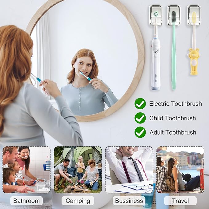 4 Pack Mini Toothbrush Holder Wall Mounted with Cover, Single Slot Toothbrush Storage Organizer for Shower, Compact Toothbrush Holders for Bathroom & Travel, Ideal for Girls and Boys