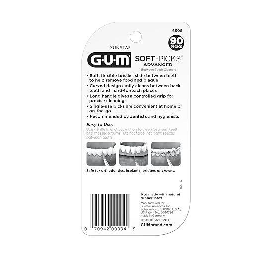 GUM Soft-Picks Advanced, Easy to Use Dental Picks for Teeth Cleaning and Gum Health, Disposable Interdental Brushes with Convenient Carry Case, Dentist Recommended Dental Picks, 90 Count (Pack of 3)