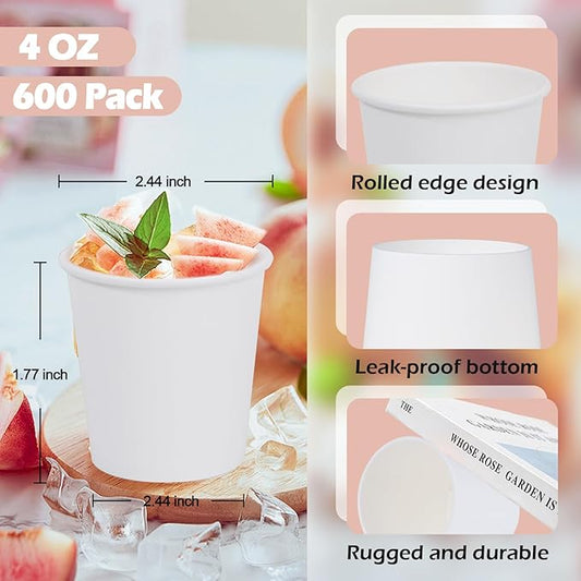 SIUQ 600 Pack 4 oz Paper Cups, Disposable Mini Bathroom Mouthwash Cups, Hot/Cold Drinking Cups, White Disposable Paper Cups for Bathroom, Home, Party, Office, Picnic, Travel