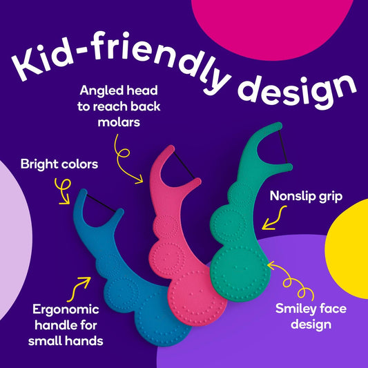 BURST Kids Flossers (90 Count/1 Pack) | Strawberry Aroma | Toddler Dental Flossable Picks with Ergonomic Design | No-Slip Grip | Smiley Face and Fun Colors