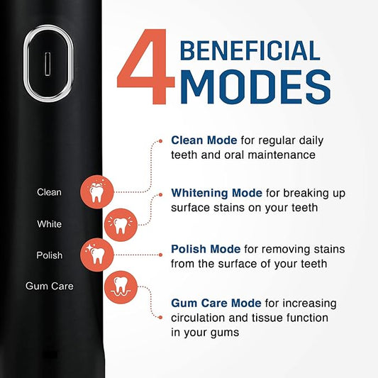 SPARX Electric Toothbrush for Teeth Whitening, Gum Care, & Polishing, Light Therapy Technology for Whiter Teeth & Healthy Gums, Rechargeable, Black