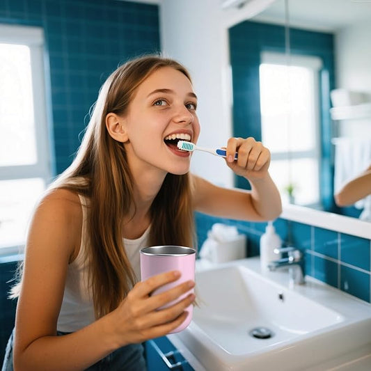 Stainless Steel Mouth wash Cup 12 oz Toothbrush Cup Stainless Steel Small Children Cups for Home,BPA-Free Insulated Tumbler for Home & Outdoor Activities drinking cup (pink)