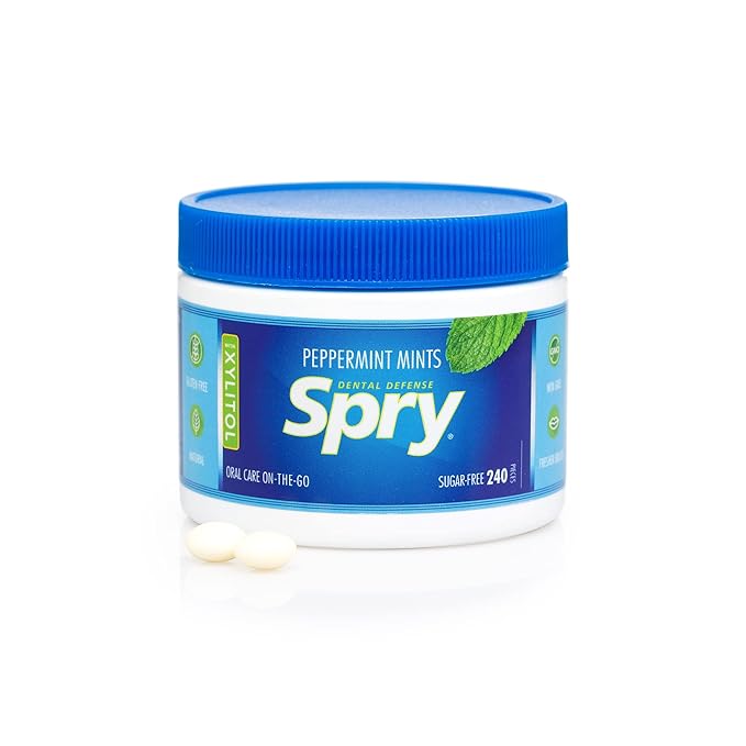 Spry Xylitol Peppermint Sugar Free Candy - Promote Oral Health, Increase Saliva Production, Stop Bad Breath, Non-GMO, Gluten-Free, 240 Count (Pack of 4)