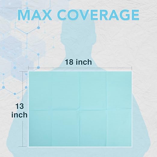 160 Pack Disposable Dental Bibs 13"x18", 3-Ply Waterproof Tattoo Bibs Sheet for Nail Salon, Dental Clinic, Feeding, Tattoo Shop (Blue)