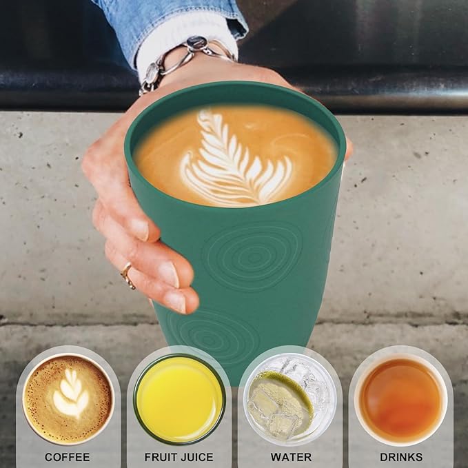 Wrova Wheat Straw Water Cups 16oz with Etched Pattern - Alternative Plastic Drinking Glasses Set of 6 - Reusable Tumbler Cups for Kids - Green