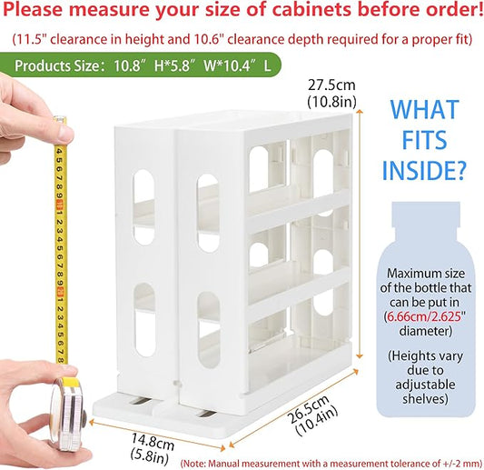 Medicine Organizer 2 Three-Decker Shelves Cabinet Storage Rack Organizer for Holding Vitamins, Supplements Cosmetics 10.82”H x 5.82”W x 10.43”D (Creamy White)