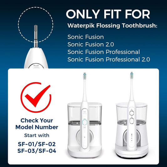 6 Pack Toothbrush Replacement Heads Compatible with WaterPik Sonic Fusion 2.0, FitMount Flossing Brush Head Fit for Water-Pic SF-01W SF-02W and 2.0 SF-03 SF-04