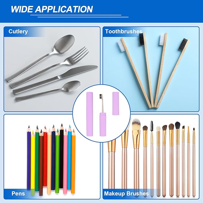 uxcell 2Pcs Travel Toothbrush Case, 7.9x1.2x1.2 Portable Travel Toothbrush Holder with Stripe, Plastic Toothpaste Container for Bathroom, Gym, Business Trip, Camping, Purple