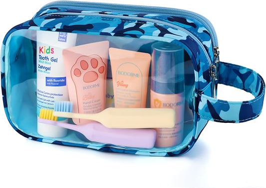 Shark Kids Toiletry Bag for Boys, Travel Clear Toiletry Bag for Little Young Boys Waterproof Hanging Wash Bag Toddler Traveling Toiletries, Blue