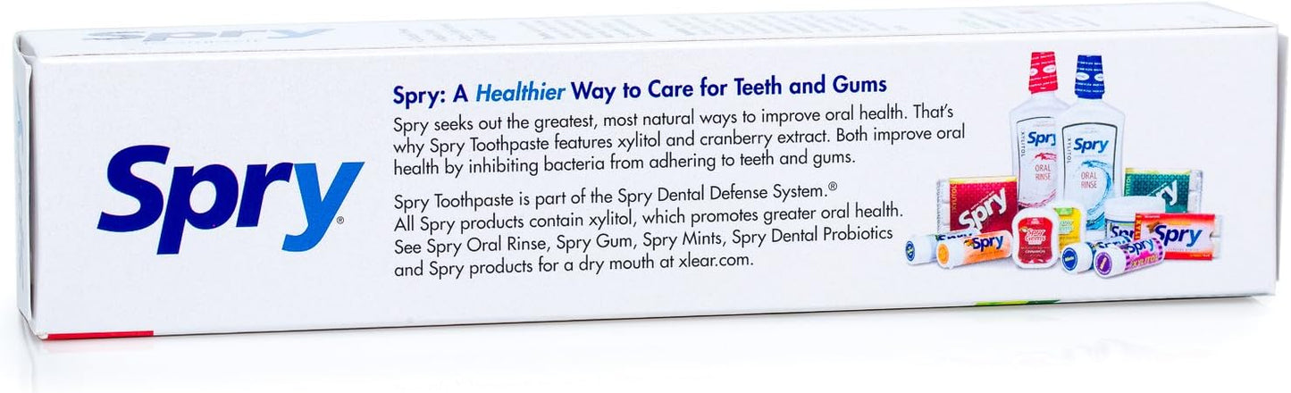 Spry Natural Xylitol Toothpaste 5oz for Adults and Kids - Fluoride Free, Gentle for Sensitive Teeth Whitening and Remineralizing, Breath Freshening, Mouth Moisturizing, Spearmint (Pack of 1)