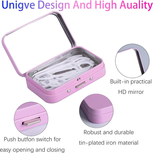 2Pack Dental Floss Portable Case with Mirror,Refillable Portable Floss Pick Holder Container,Small Floss Dispenser for Travel, Dates,Dinners and Hotels(Pink)