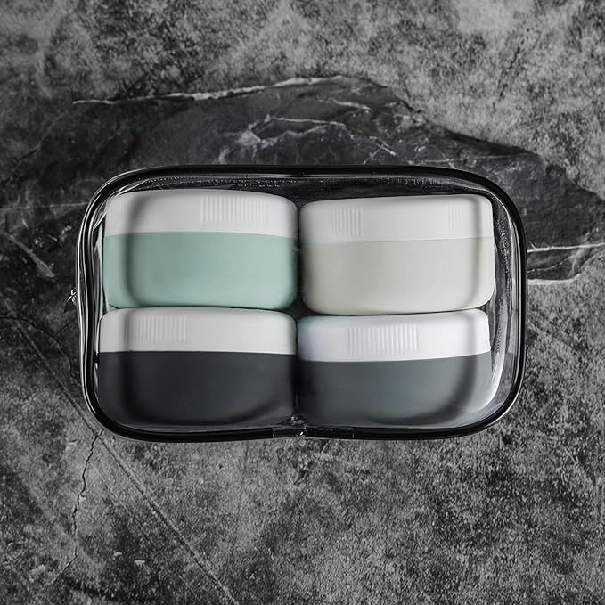 Travel Containers for Toiletries, Silicone Cream Jars BPA-Free, Leak-proof 1.35oz Travel Size Containers, Portable Size Silicone Jars with Lid for Cosmetic Face Hand Body Cream (4 Pack)