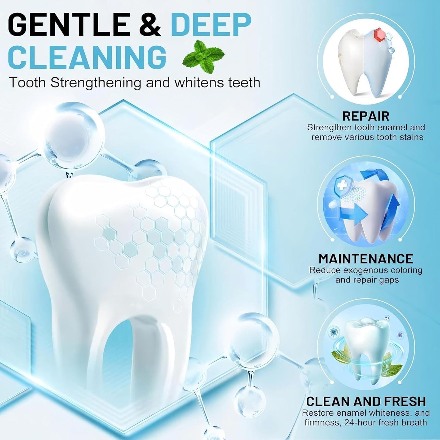 7.5% Hydroxyapatite Toothpaste, Advanced Enamel Protection, Freshening Breath.Deep Cleansing, 7.5% Hydroxyapatite Whitening And Repairing Toothpaste, Fluorine-Free Formula, Containing Mild Mint. (3pc)