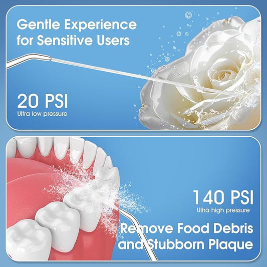 Water Flosser, Rechargeable 300ML IPX7 Waterproof Cordless Portable Oral Irrigator with 4 Modes & 6 Replaceable Jet Tips-Professional Flossing Cleaner for Daily Home Use,Travel,Gums,Braces Care(White)