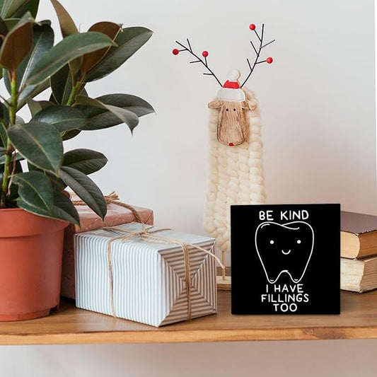 Dental Decor Wooden Signs,Black Dental Hygienist Wooden Box Sign,Funny Dentist For Home Office Shelf Table Decor 5x5 Inches,Dental School Gift, Dentist Gifts
