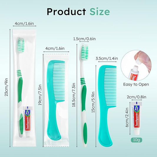 Disposable Toothbrushes with Toothpaste and Comb in Bulk, Individually Wrapped Soft Bristle Travel Size Basic Hygiene Kits, for Travel Hotel Camping Charity Homeless Shelter Donation in 5 colors (25)