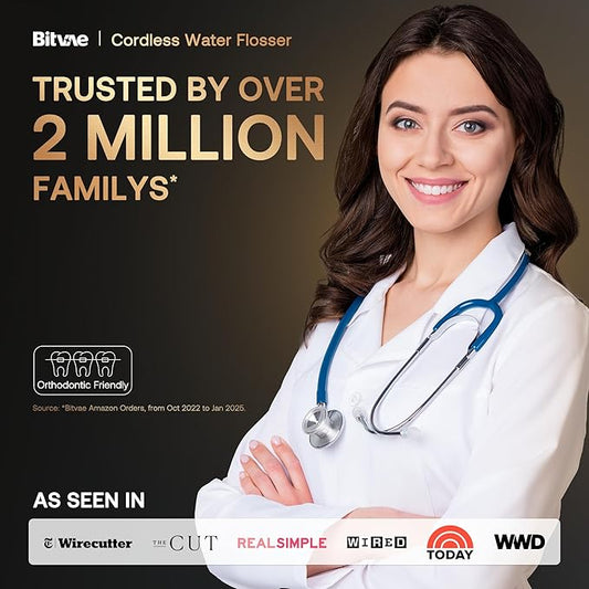 Bitvae Water Dental Flosser Teeth Pick, Cordless Flosser for Travel with 6 Jet Tips, 3 Modes 5 intensities, IPX7 Waterproof Portable & Rechargeable Oral Irrigator Cleaner, Midnight Blue