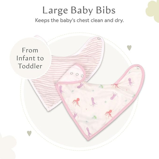 Bamboo Little Baby Bibs (Pack of 2) - Bibs with Adjustable Snaps- Absorbent Terry Backing