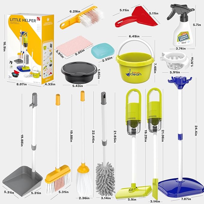 Toddler Cleaning Set with Working Vacuum, Kids Cleaning Toy Set, Broom and Dustpan Mop Cleaner Working Pretend Play Kit That Really Works Montessori Cleaning Supplies for Toddlers Baby Children Size