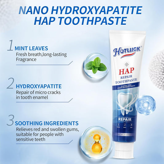 Hotluck HAP Fluoride Free Toothpaste,Nano Hydroxyapatite Toothpaste,Enamel Repair & Remineralization,Whitening,Fresh Breath,Natural Mint,4oz (Pack of 1)