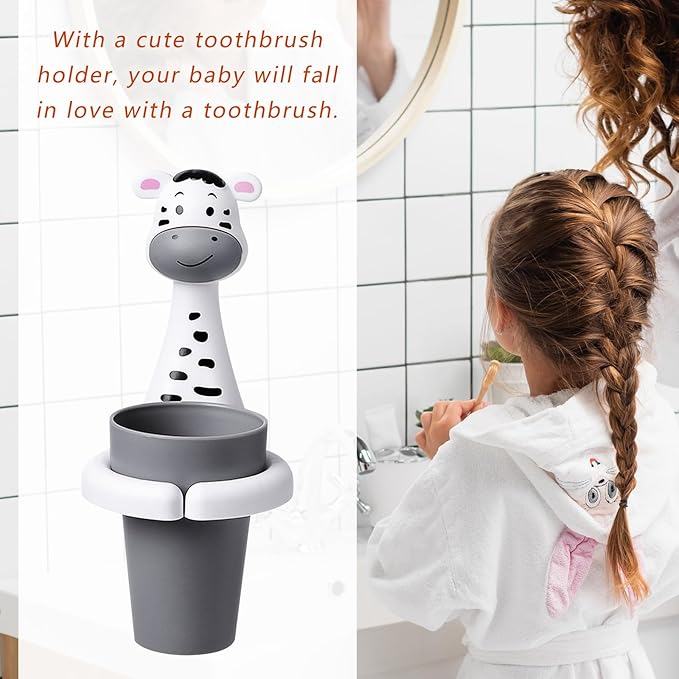 Kids Toothbrushes Holder Animal Tooth Cup Holder,Mouthwash Cup Rack for Children,Wall Mounted Sucker Toothpaste Storage Set Cute Household Toothpaste Rack No Punching Shelf Bracket with Cup (Zebra)