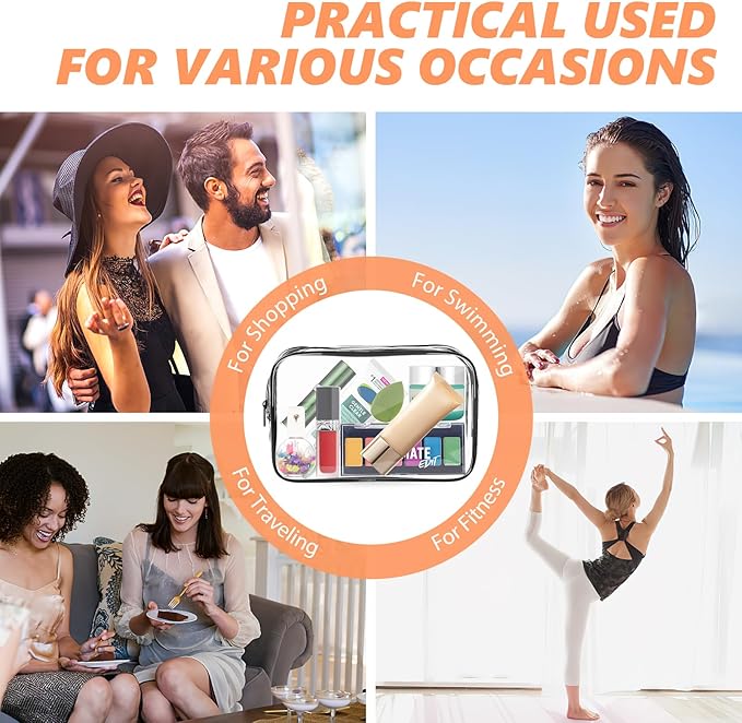 AURUZA Clear Makeup Bag,Portable Travel Toiletry Bags with Zipper, TSA Approved Clear Organizer Bags, PVC Cosmetic Pouch for Airport Airline Compliant