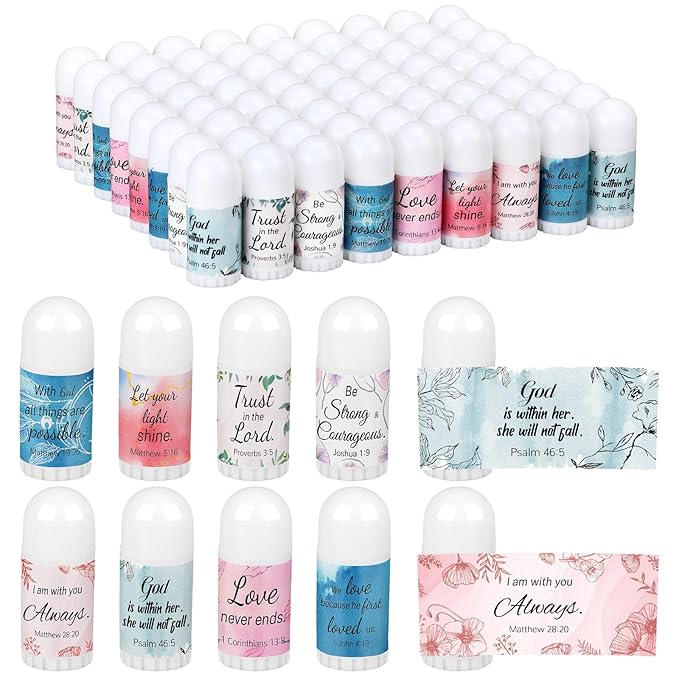 72 Pcs Christian Mini Lip Balm Bulk Gift, 8 Flavors, Moisturizing for All Skin Types, Gift for Operation Christmas, Christian Charity Donation Supplies