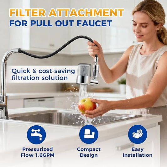 KLLEYNA Pull-Down Faucet-Mount Water Filters - (22 Adapters)Swivel 720° Sink Tap Filtration, Pressurized High Flow 2-Mode Spray, Active Carbon Purifier Reduce Chlorine for Great Taste,Last 528 Gallons