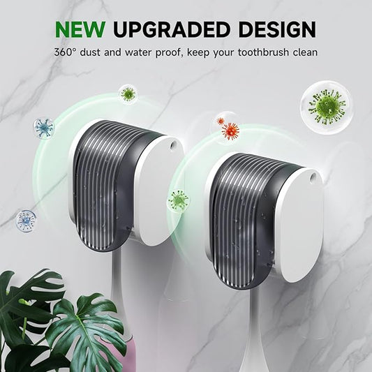 6 Pcs Toothbrush Holders Wall Mounted, Single Slot Design, Shower Self Adhesive Wall Mounted Toothbrush Holder with Cover, Waterproof and Dustproof, Suitable for Bathroom, Family, Travel (Grey)