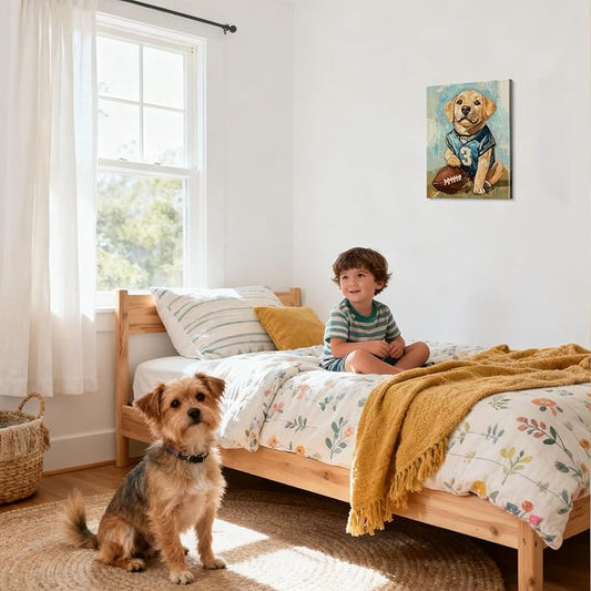 YOUHONG Animal Art Animal Canvas Wall Art Dog Poster with Inner Wooden Frame - Dog Pictures Lightweight & Easy to Hang, Sports Wall Decor for Boys Bedroom & Living Room Decoration (12x15.7 Inches)