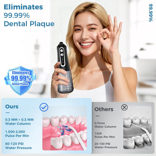 Water Dental Flosser Pick for Teeth, Cordless Oral Irrigator Cleaner 350ML IPX7 Waterproof Rechargeable, 4 Modes 4 nozzles, Portable Professional Flossing for Cleaning Gum Care Braces Home Travel