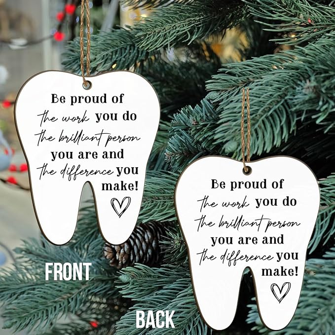 Dental Hygienist Christmas Ornament - 3" Wooden, Thank You Gifts for Women Men, Dental Week Gift for Dentist Assistant Oral Surgeon Orthodontics, Tooth Decoration for Office Center