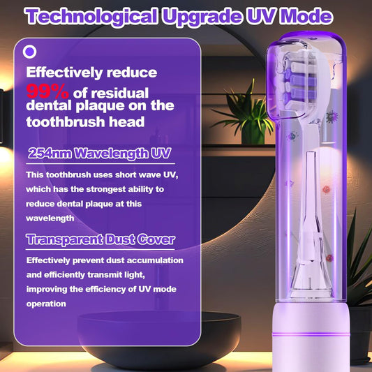 Metal Electric Toothbrush with UV Mode, Vibration and Oscillation Electric Toothbrush for Adults, 6 Brush Heads & Travel Case & Dust Cover, 5 Modes & Built in Timer, One Charge Last 120 Day(Rose)