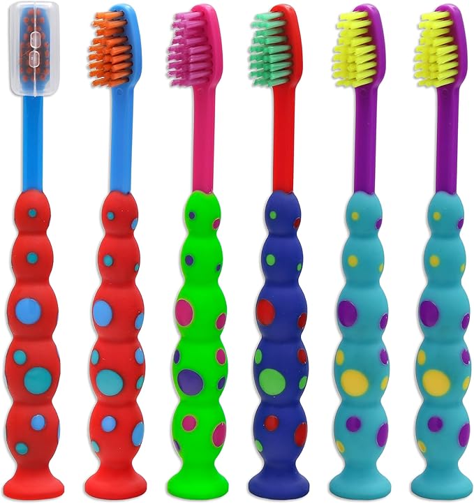 Newday Kids toothbrushes 6 Pack Set Soft Bristles Fun Lovely with Suction Cup, Includes Travel Covers, Animal toothbrushes for Kids Boys & Girls, Toddlers &Children Teeth Age 3+ (Multicolor)