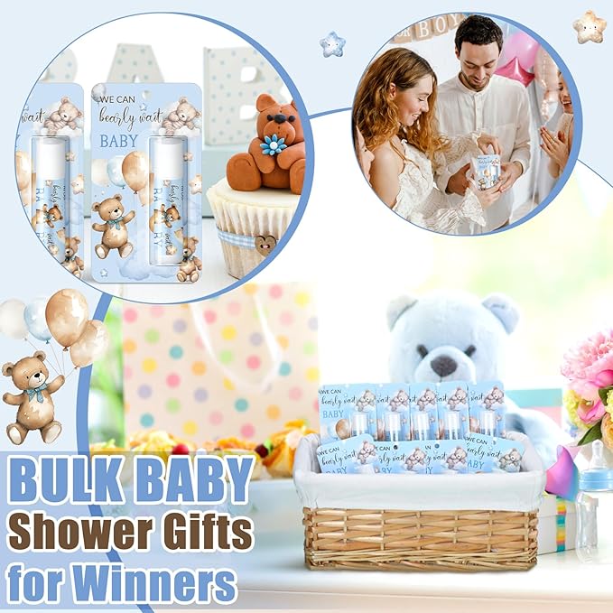 30 Pack Blue Bear Baby Shower Games Prizes Gifts Bulk Bear Lip Balms Favors for Winners Boys Girls Gender Reveal Favors Decorations Halloween Thanksgiving Baby Shower Souvenirs Gift Bags Stuffer