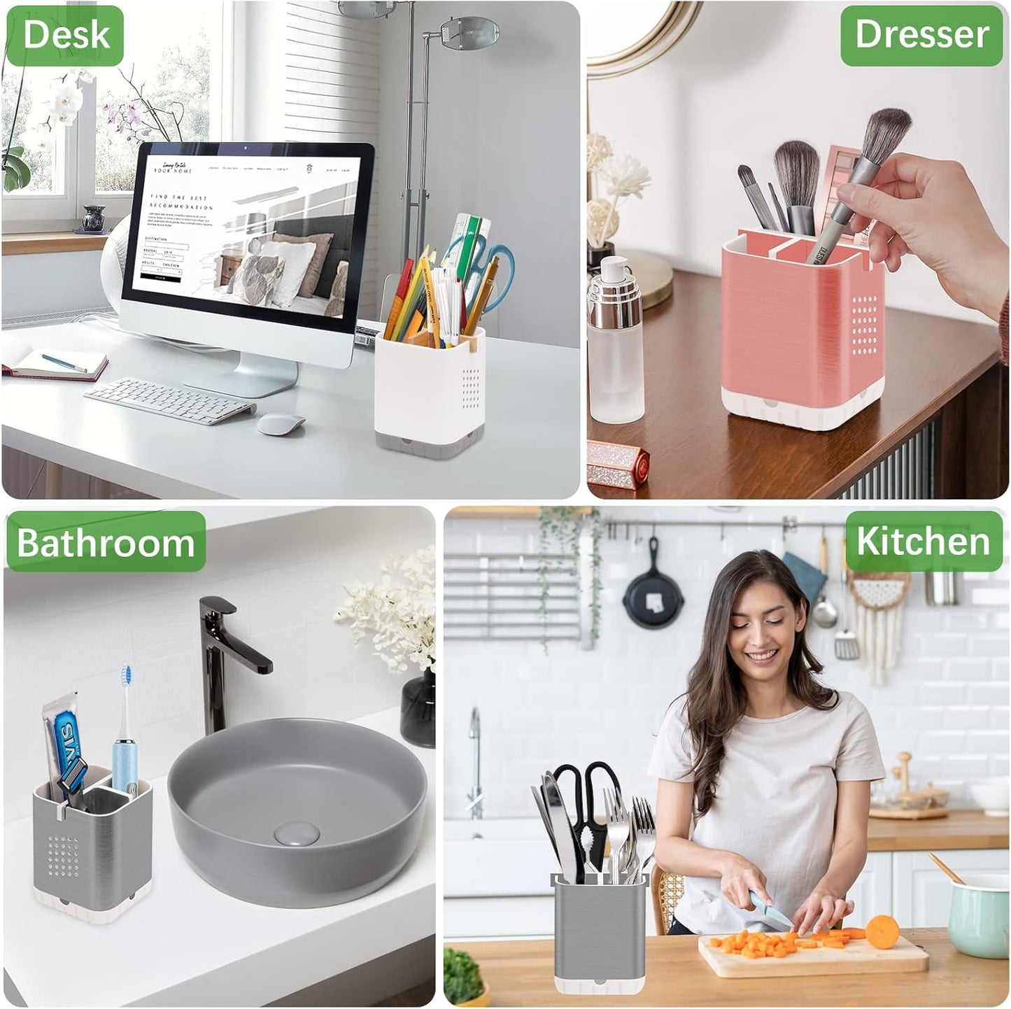 Boperzi Toothbrush and Toothpaste Holder with Bamboo Divider for Bathroom Countertop Organizer, Plastic Detachable Anti-Slip Large Electric Toothbrush Holders Storage Caddy Drainage for Family, Kids