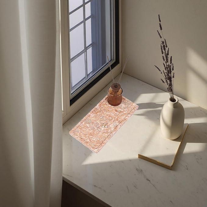 Solid Natural Marble Rectangle Vanity Tray - 9.8"x5" Italy Natural Bath & Counter Organizer, Decorative Jewelry Perfume Holder, Kitchen Coffee Table Serving Tray(Agate Red)