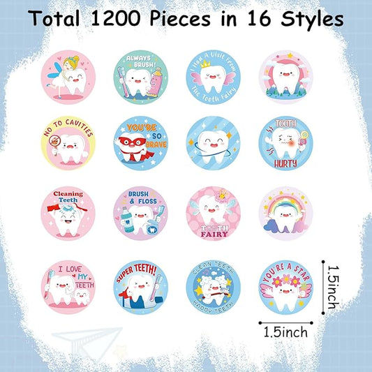 1000 PCS Tooth Shaped Roll Stickers,Tooth Shaped Dental Stickers Laptop,Water Bottle, Envelopes, Party Decorations Supplies Decor DIY Sticker Labels (style1)
