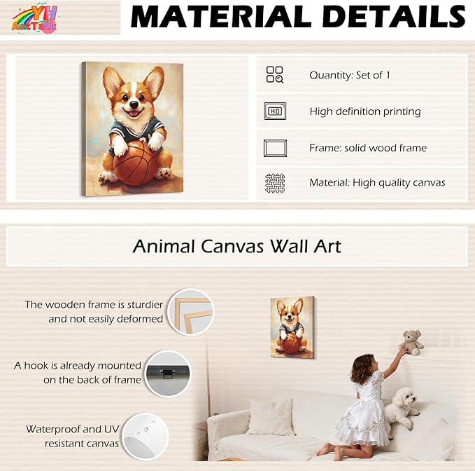 YOUHONG Animal Print Animal Canvas Wall Art Dog Art with Inner Wooden Frame - Lightweight, Sports Wall Decor for Bedroom & Living Room Decoration Ready to Hang (12x15.7 Inches)