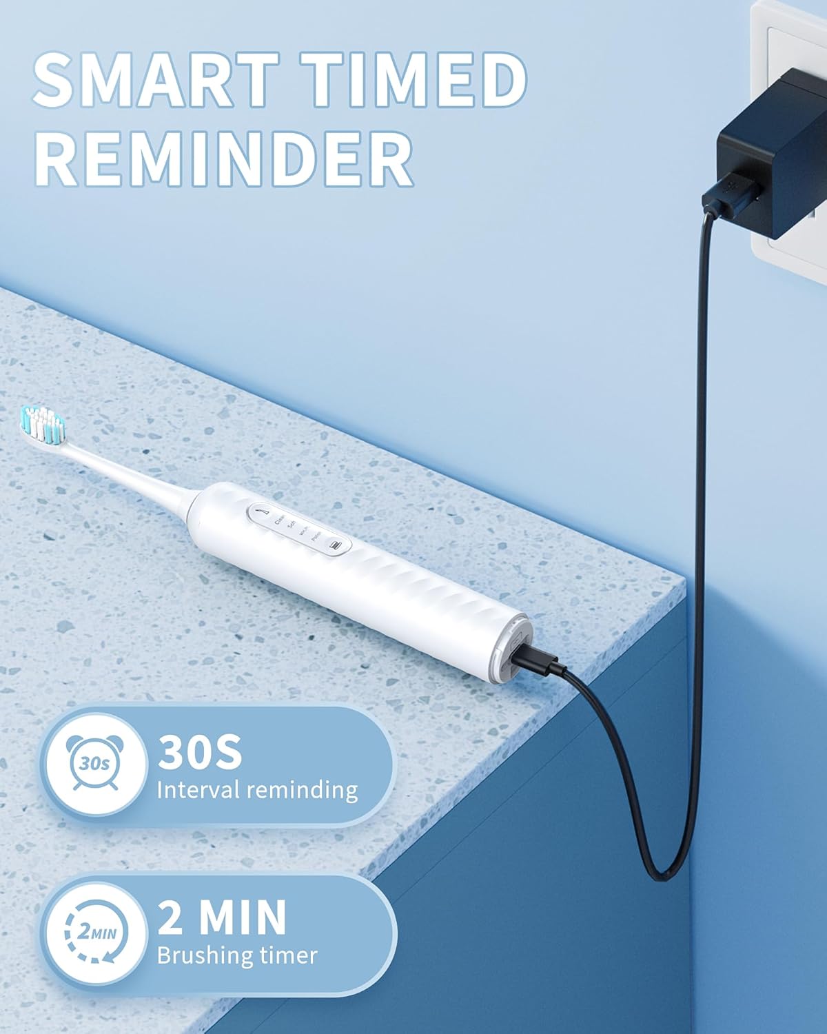 Electric Toothbrush with Water Flosser – 2-in-1 Teeth Cleaning Kit, Electric Toothbrush and flosser Combo,Toothbrush with 3 Cleaning Modes, Portable Water flosser Design for Home & Travel (White)