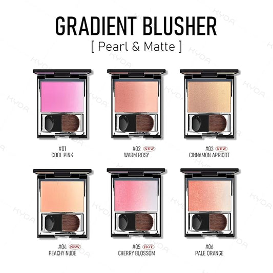 KYDA Pink Shimmer Blush, Gradient Cherry Blossom Pink Color, Micro-fine Pearl Powder Blush, Soft Buildable Cheek Color, Lightweight Smooth, Multiuse Blusher Makeup Compact