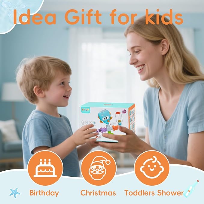 STEM Building Bath Toys for Kids Ages 4-8 | 21PCS DIY Water Pipe Assembly Kit with Storage Bag | Educational Shower Toys for Kids Ages 3-5 | Creative Tub Time Birthday Gifts for Boys & Girls